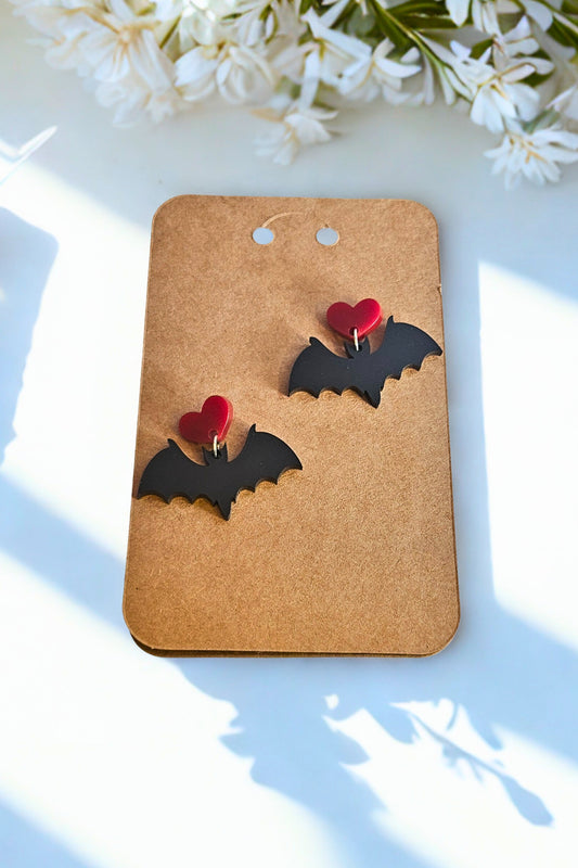 Bat Earrings with Heart