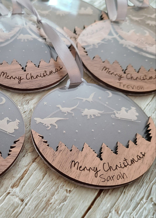 Dinosaur Sleigh Santa Ornament