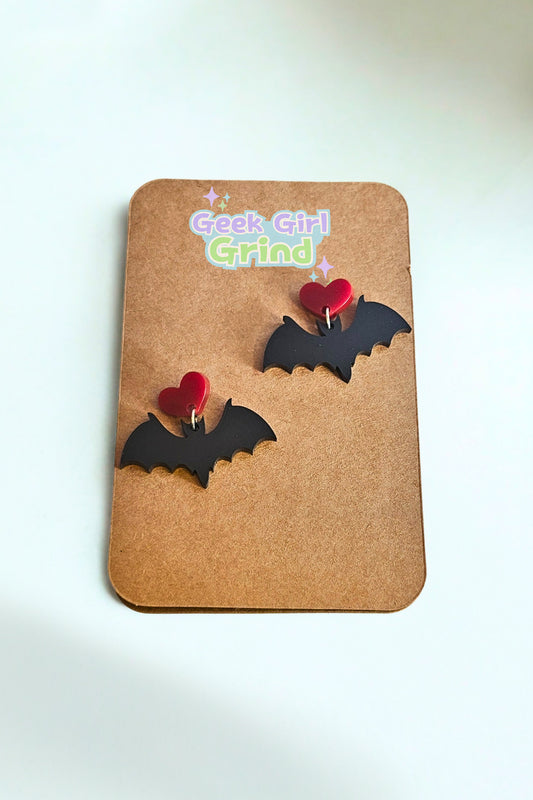 Bat Earrings with Heart